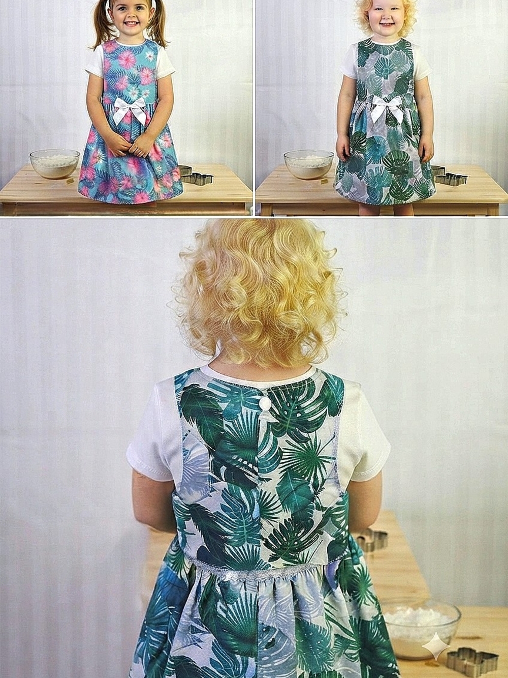 Girls Toddlers Tropical Leaf Print Bow Apron Set